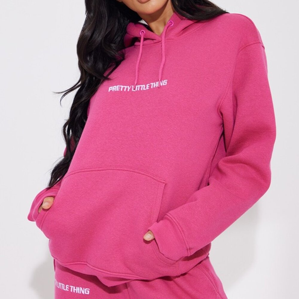 PrettyLittleThing Hot Pink Embroidered Hoodie Fleece Pullover Sweatshirt Size M